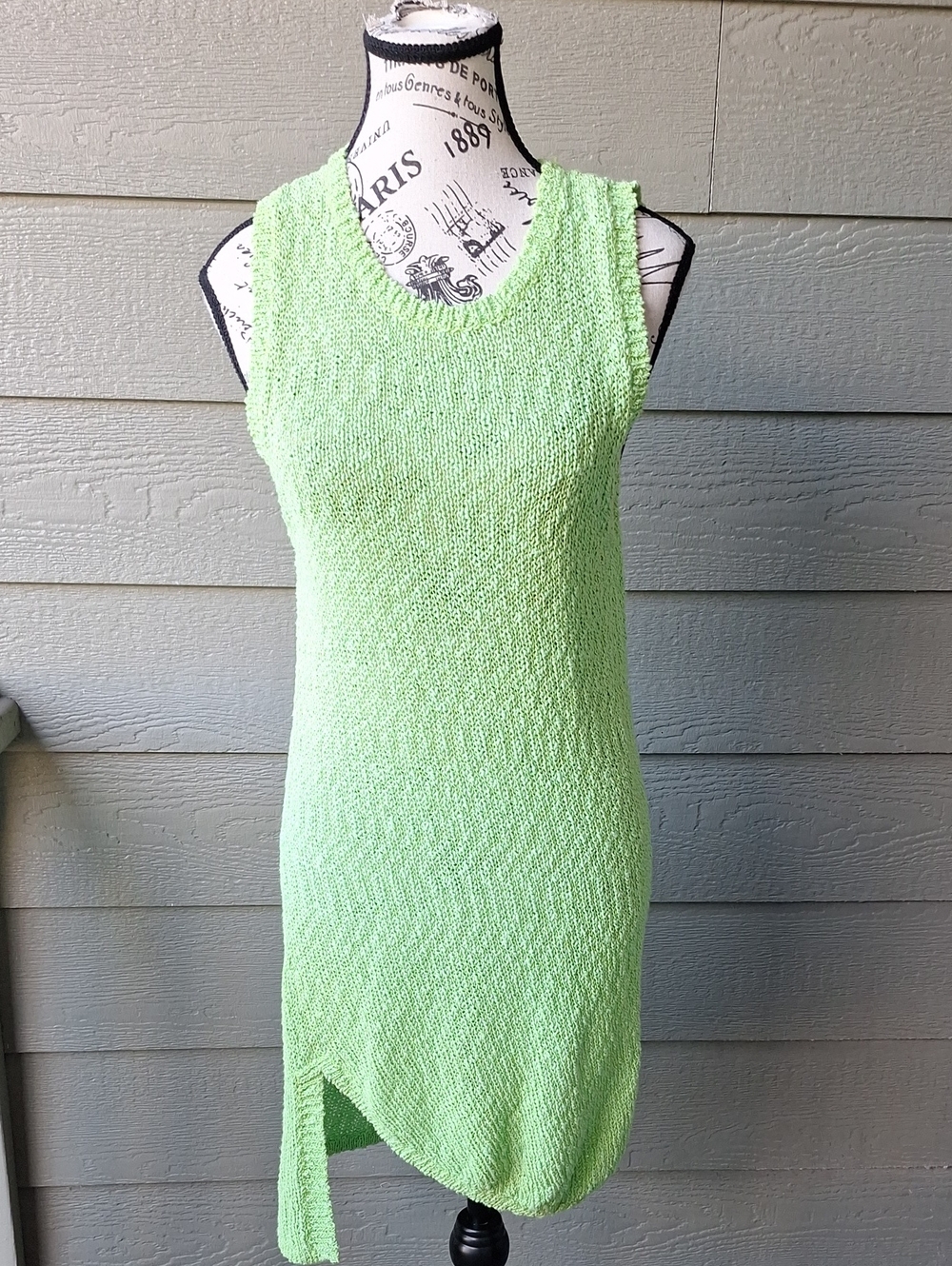 Friend Of Mine Crochet Asymmetrical Tank Dress Bright Green Size 6